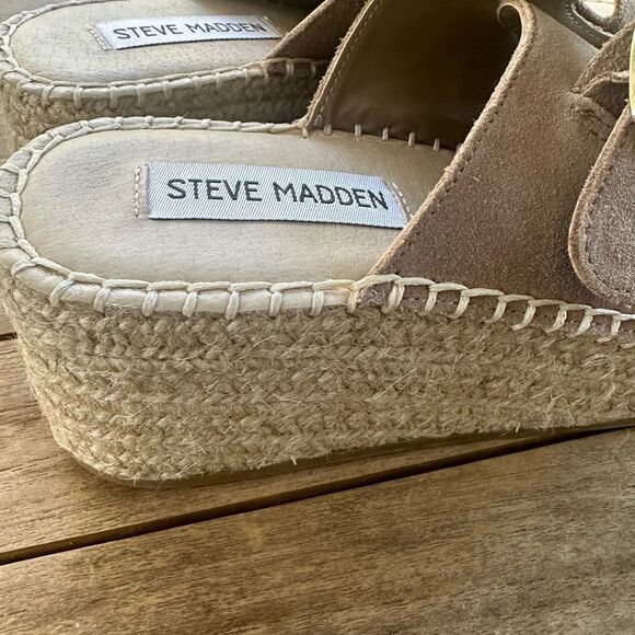 Steve Madden 2 Buckle Tan Leather Sandals 6.6 - Picture 3 of 6